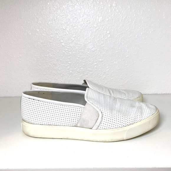 Vince Perforated Blair 5 Slip-On Sneakers Leather Shoes White 8 - Picture 3 of 8